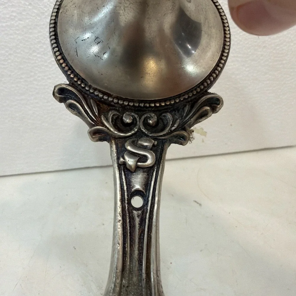 Decorative Silver Tone Metal Door Knob Style Wall Two Hook Robe Towel Holder